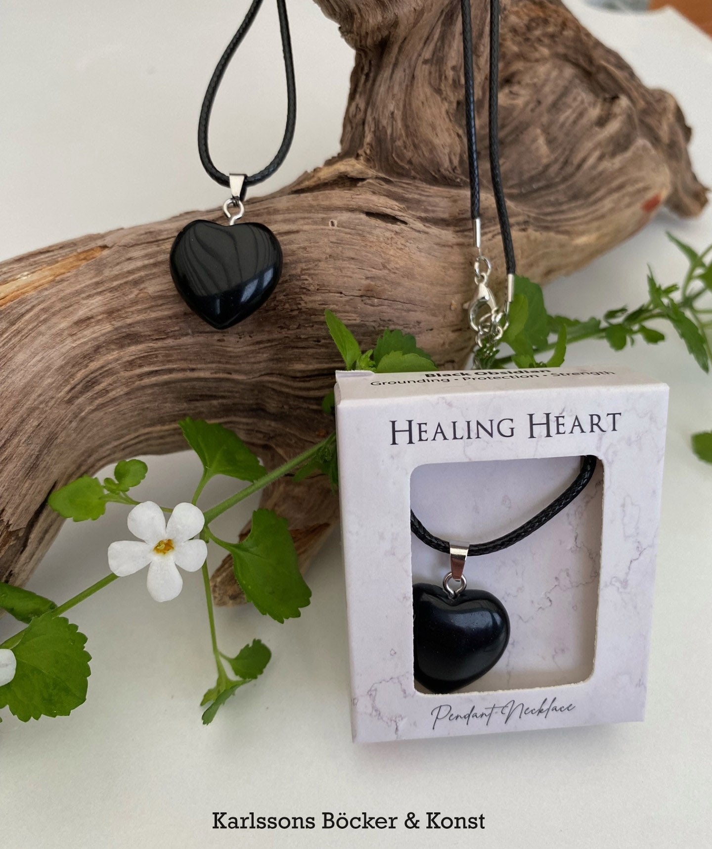 Halsband Obsidian Svart Med Stenhjärta